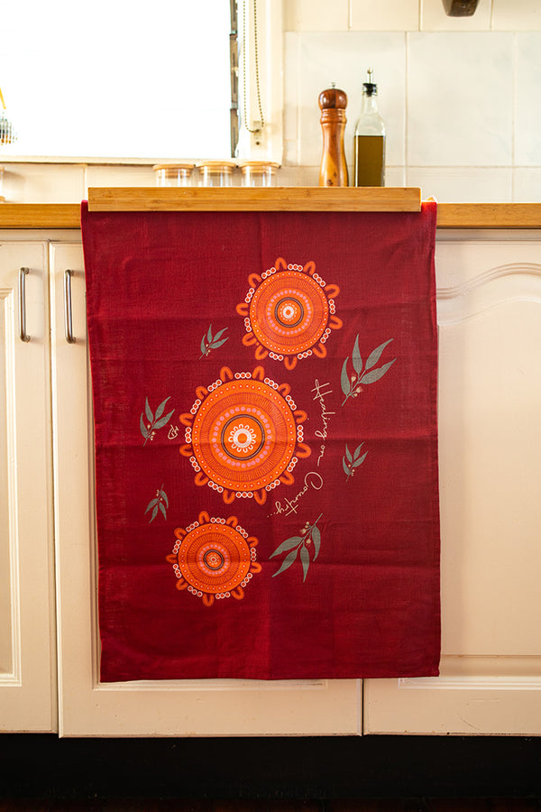 Heal On Country Maroon Linen Blend Tea Towel