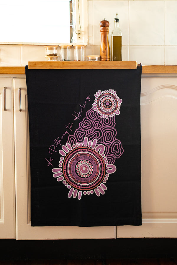 A Pathway To Healing Black Linen Blend Tea Towel