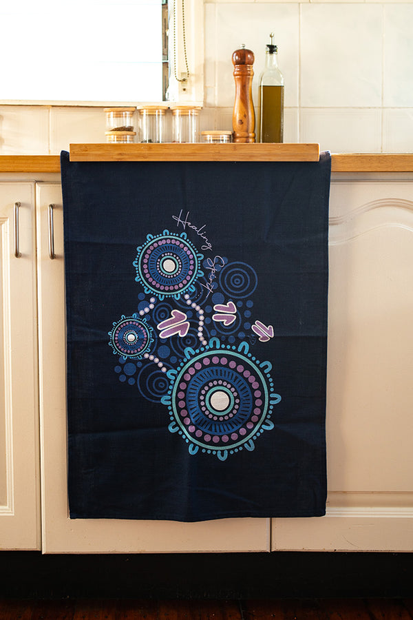 Healing Spirit Navy Linen Blend Tea Towel