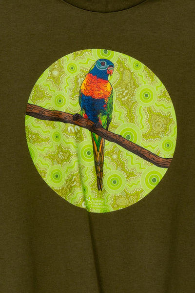 Lorikeet 'Australian Wildlife Conservancy' Army Cotton Crew Neck Kids T-Shirt