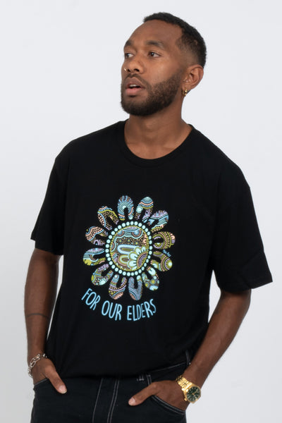 Connection Through Generations (Blue) Black Cotton Crew Neck Unisex T-Shirt