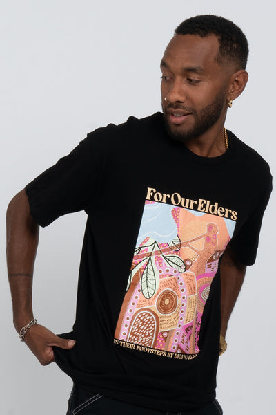 In Their Footsteps Black Cotton Crew Neck Unisex T-Shirt