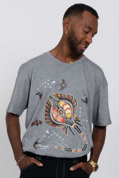 Stingray Fever Grey Marle Cotton Crew Neck Unisex T-Shirt