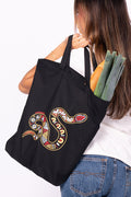 Durrin (Snake) Black Cotton Short Handle Tote Bag