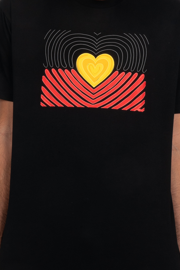 Proud Heart Flag Black Cotton Crew Neck Unisex T-Shirt