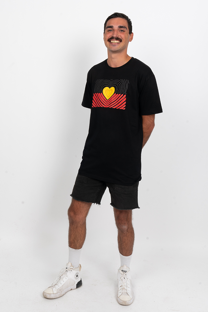 Proud Heart Flag Black Cotton Crew Neck Unisex T-Shirt