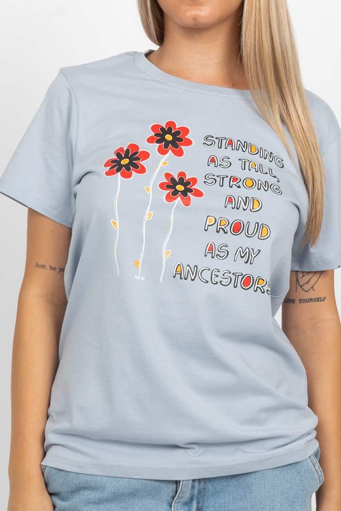 Standing Proud Powder Blue Cotton Crew Neck Womens T-Shirt