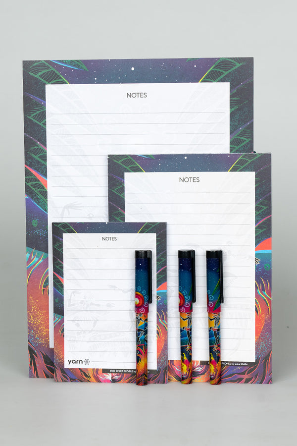 Fire Spirit People Notepad 3 Pack (A4, A5 & A6) with 3 Pack of Pens