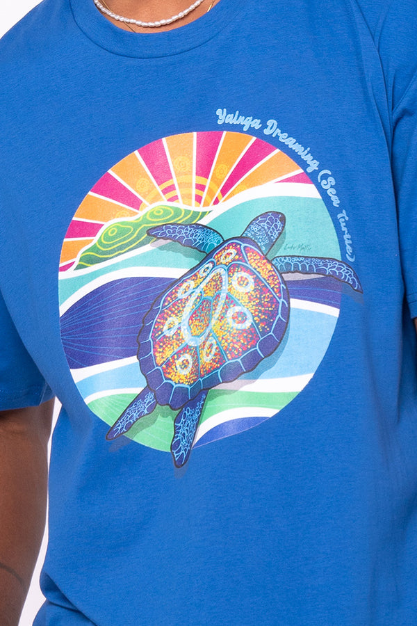 Yalnga Dreaming (Sea Turtle) Bright Royal Cotton Crew Neck Unisex T-Shirt