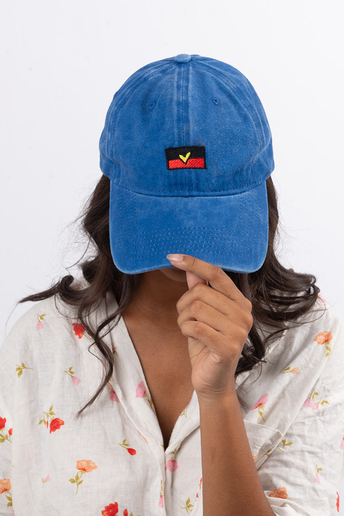 Heart Aboriginal Flag Royal Blue Vintage Washed Cap