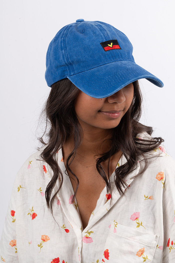 Heart Aboriginal Flag Royal Blue Vintage Washed Cap