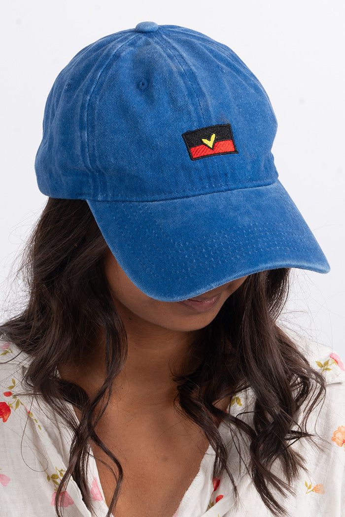 Heart Aboriginal Flag Royal Blue Vintage Washed Cap