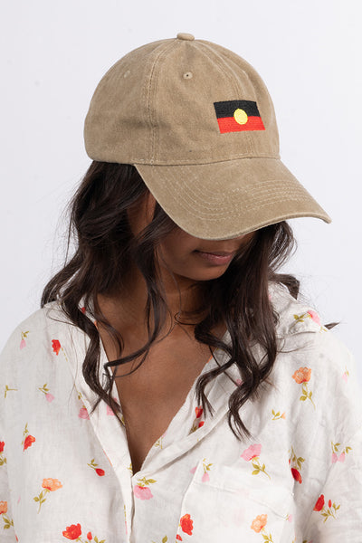 "Raise The Flag" Aboriginal Flag Khaki Vintage Washed Cap