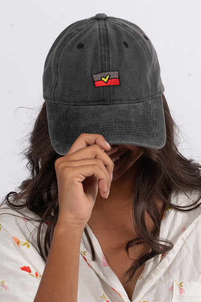 Heart Aboriginal Flag Black Vintage Washed Cap