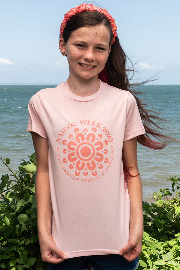 NAIDOC 2025 Circle Monochrome Pink Cotton Crew Neck Kids T-Shirt