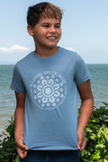 NAIDOC 2025 Circle Monochrome Carolina Blue Cotton Crew Neck Kids T-Shirt