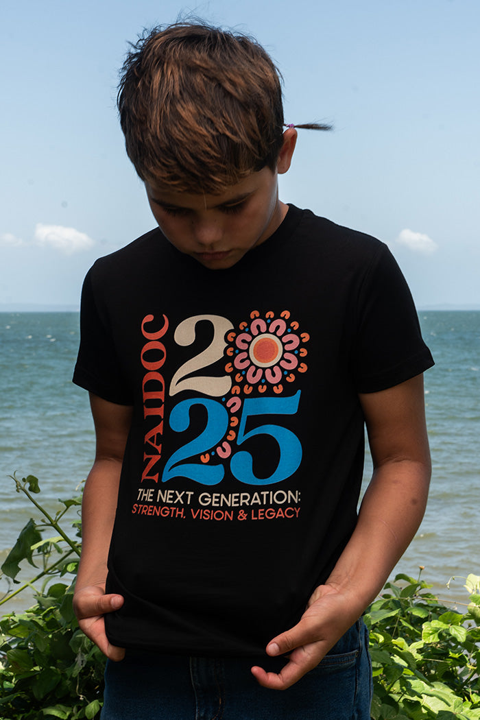 NAIDOC 2025 Retro Black Cotton Crew Neck Kids T-Shirt