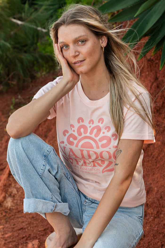 NAIDOC 2025 Monochrome Pale Pink Cotton Crew Neck Women's T-Shirt