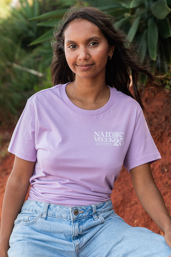 NAIDOC 2025 Pocket Print Monochrome Lavender Cotton Crew Neck Women's T-Shirt