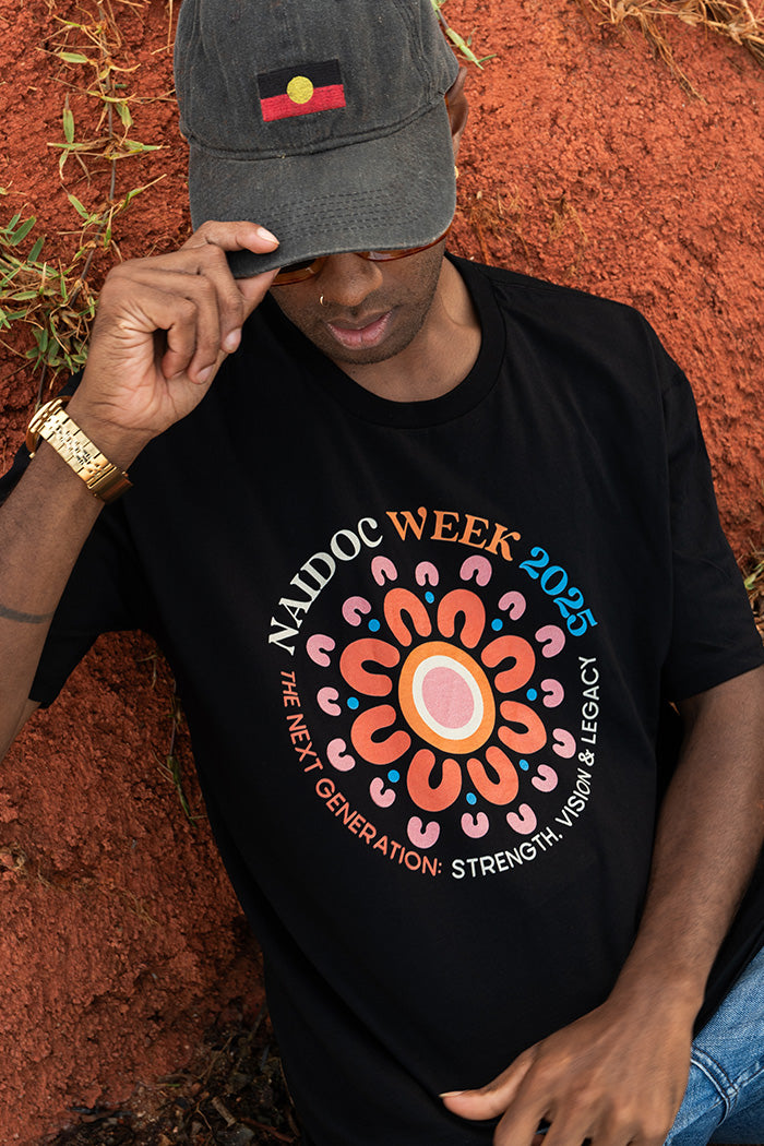 NAIDOC 2025 Circle Black Cotton Crew Neck Unisex T-Shirt