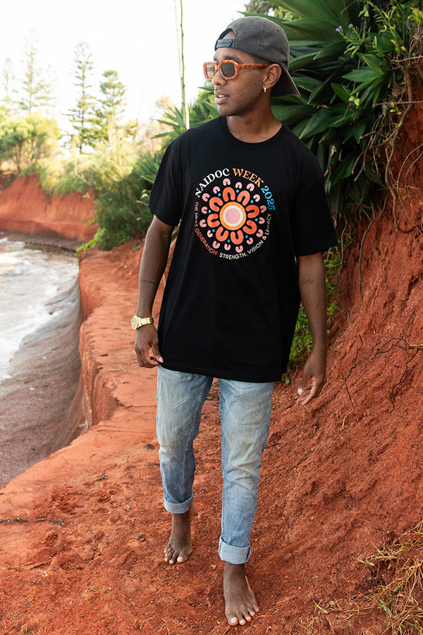 NAIDOC 2025 Circle Black Cotton Crew Neck Unisex T-Shirt