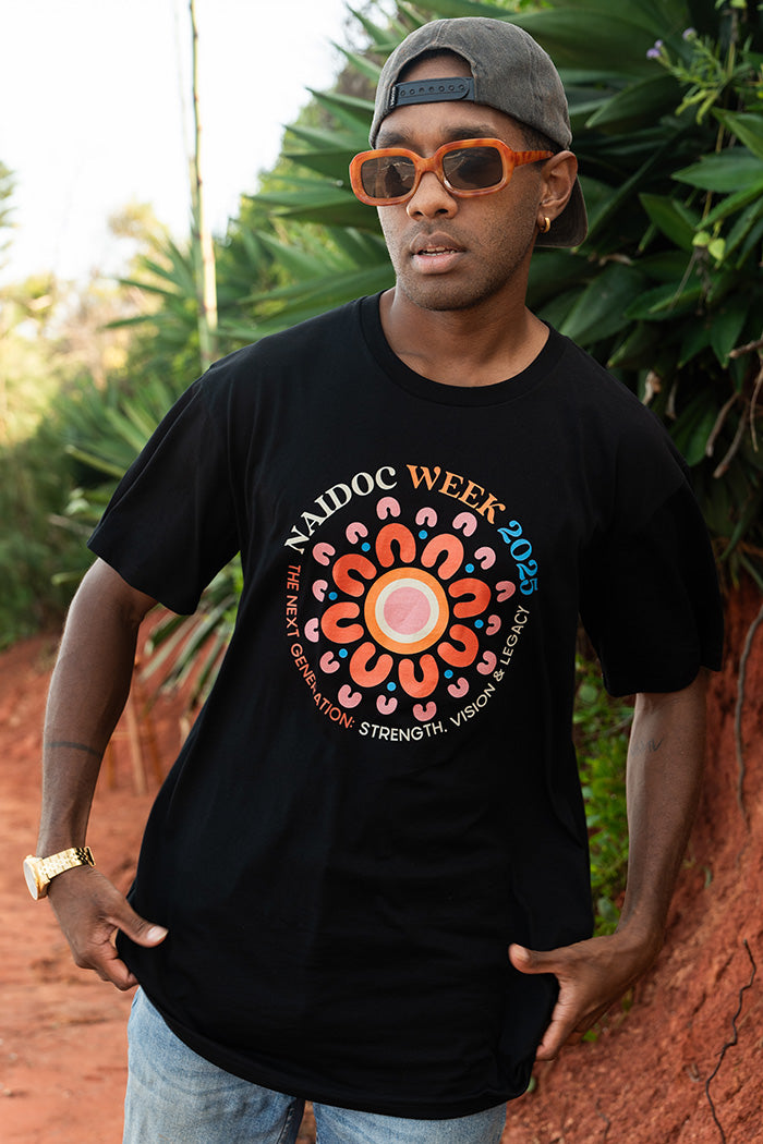 NAIDOC 2025 Circle Black Cotton Crew Neck Unisex T-Shirt