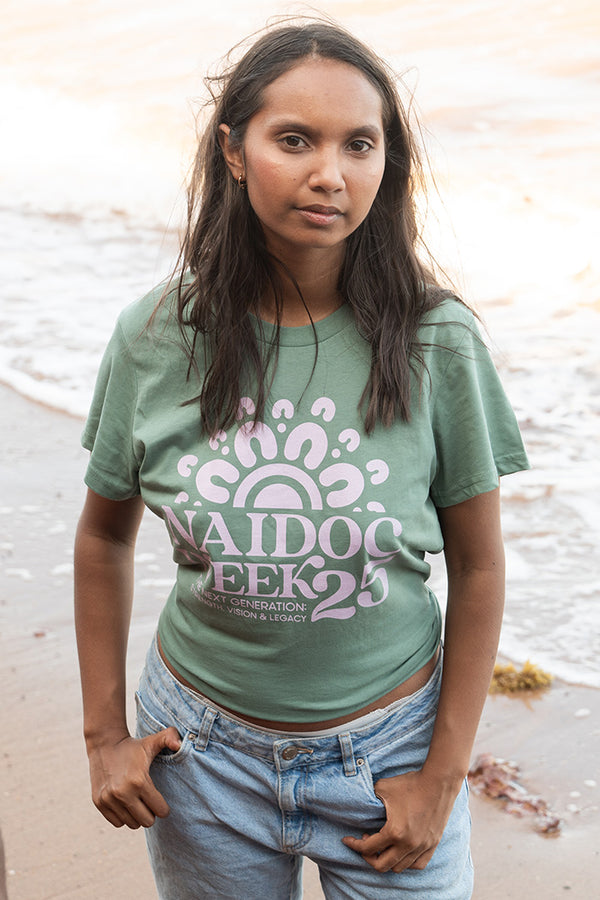 NAIDOC 2025 Monochrome Sage Cotton Crew Neck Women's T-Shirt