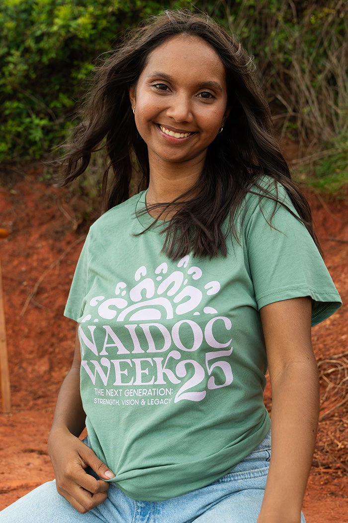 NAIDOC 2025 Monochrome Sage Cotton Crew Neck Women's T-Shirt