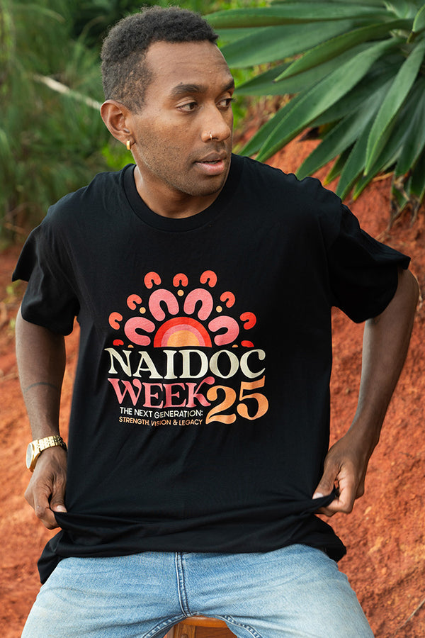 NAIDOC 2025 Black Cotton Crew Neck Unisex T-Shirt