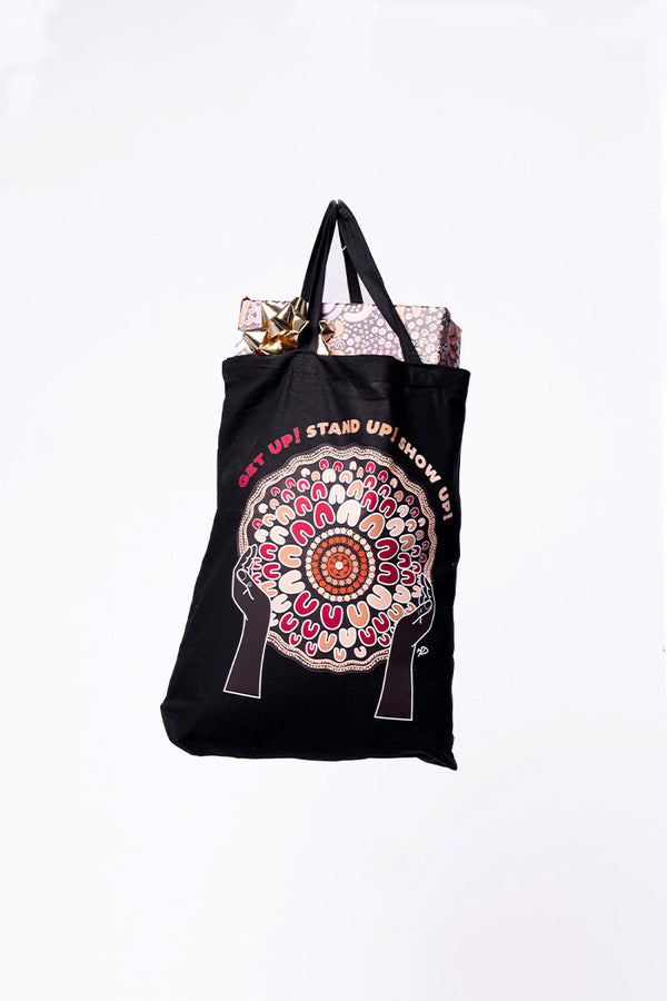 Rise Together Long Handle Black Cotton Tote Bag