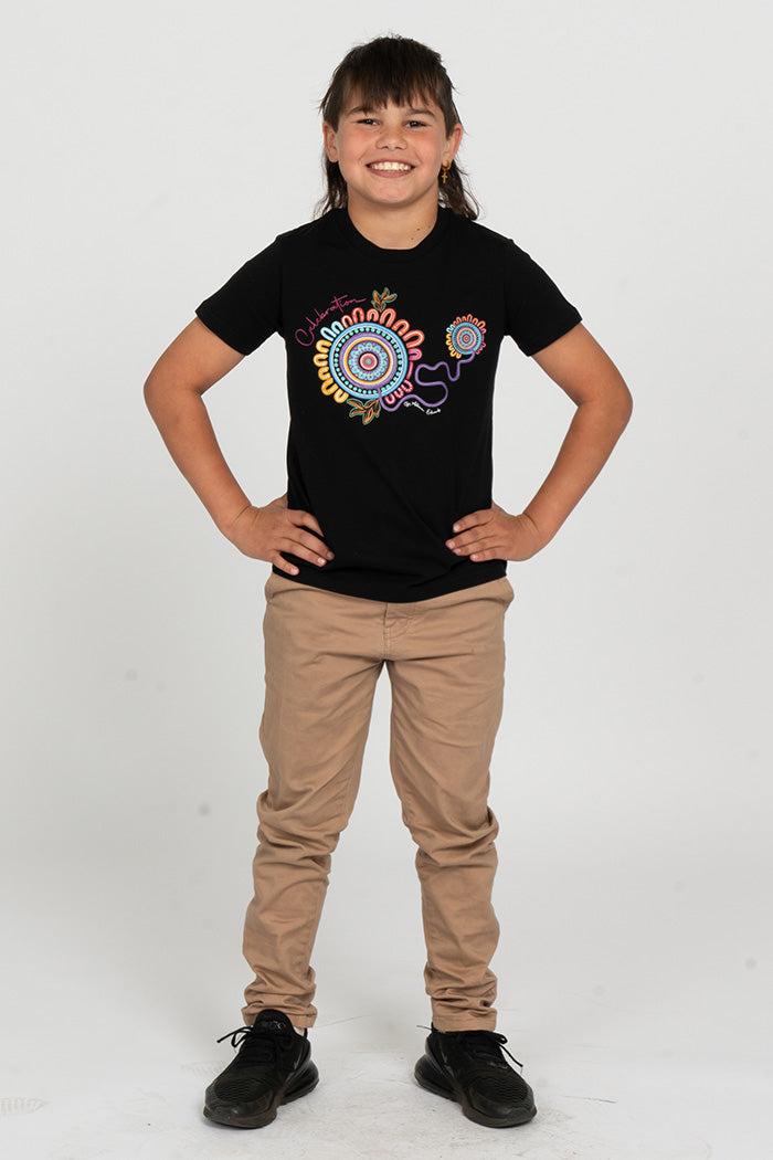 Celebration Black Cotton Crew Neck Kids T-Shirt