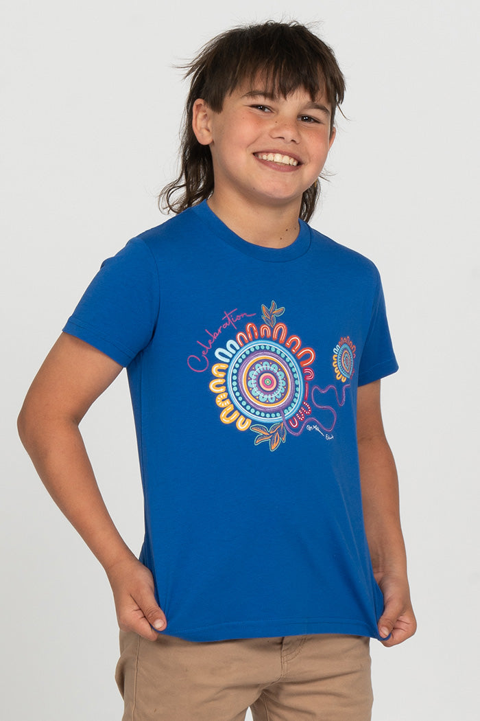 Celebration Royal Blue Cotton Crew Neck Kids T-Shirt