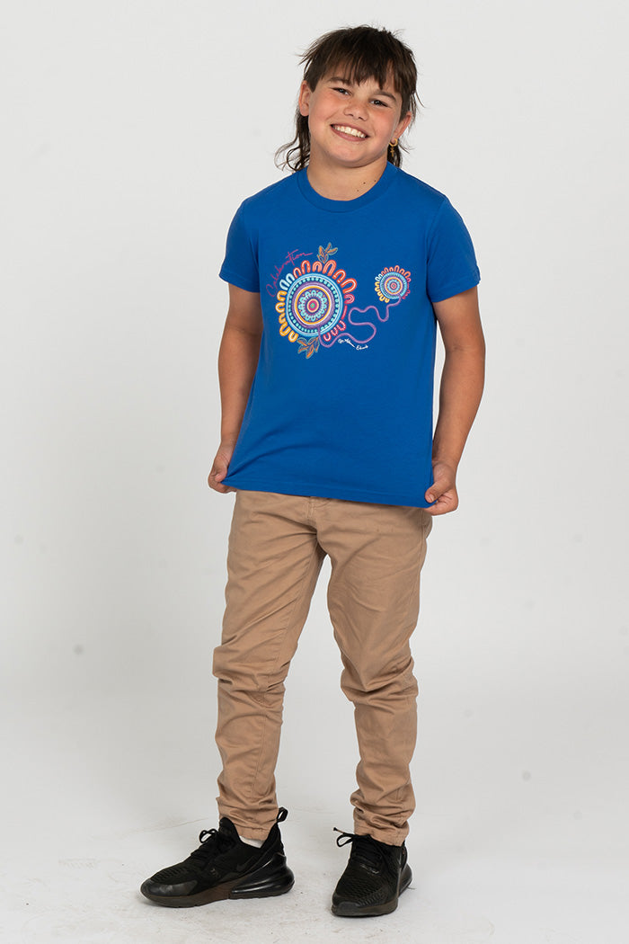 Celebration Royal Blue Cotton Crew Neck Kids T-Shirt