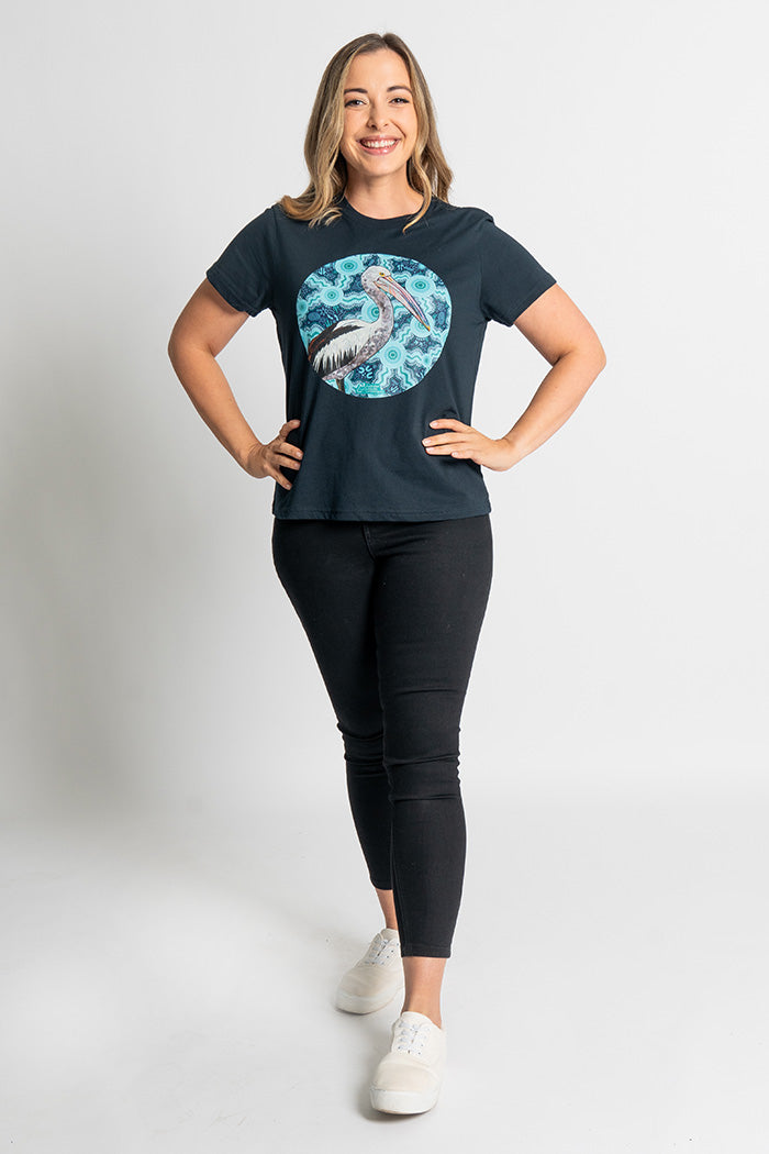 Pelican (Dhalipnha) 'Australian Wildlife Conservancy' Navy Cotton Crew Neck Women’s T-Shirt