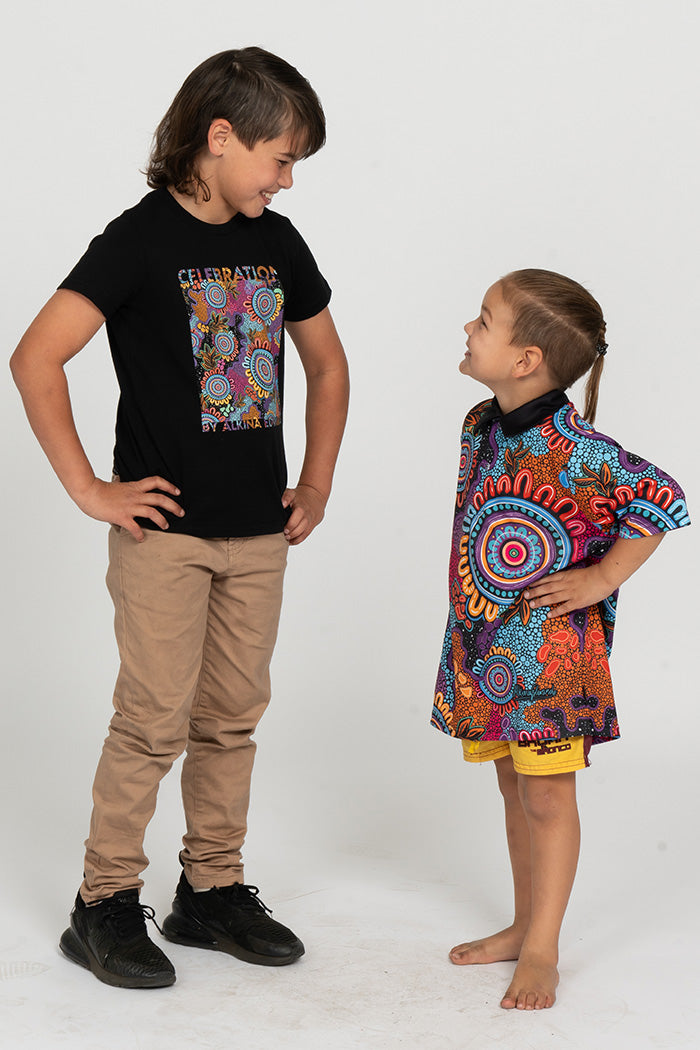 Celebration (Full Print) Black Cotton Crew Neck Kids T-Shirt