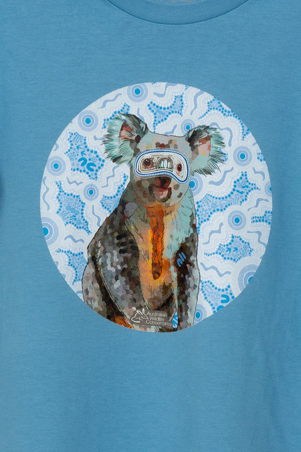 Koala (Gurrburr) 'Australian Wildlife Conservancy' Carolina Blue Cotton Crew Neck Kids T-Shirt