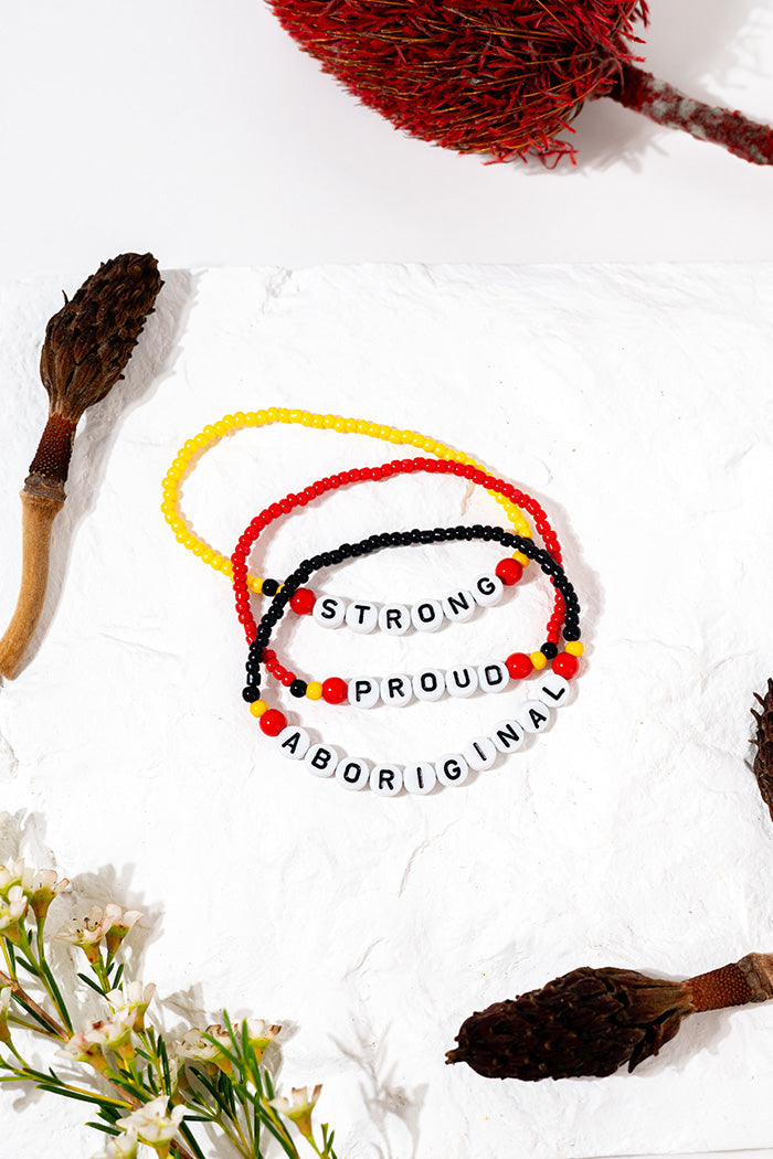 "Aboriginal, Strong & Proud" Statement Beaded Bracelets (3 Pack) - FREE GIFT