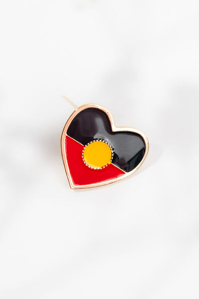 "Raise The Flag" Aboriginal Flag Heart Brooch