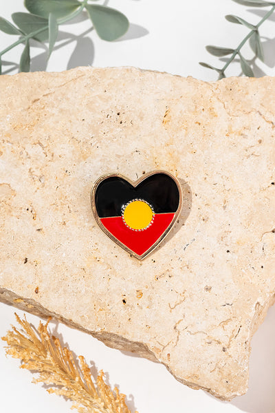 "Raise The Flag" Aboriginal Flag Heart Brooch