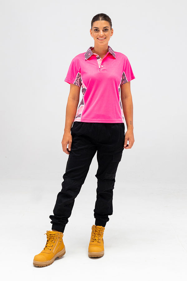 Boobie Sista High Vis Fluoro Pink Women's Fitted Polo Shirt