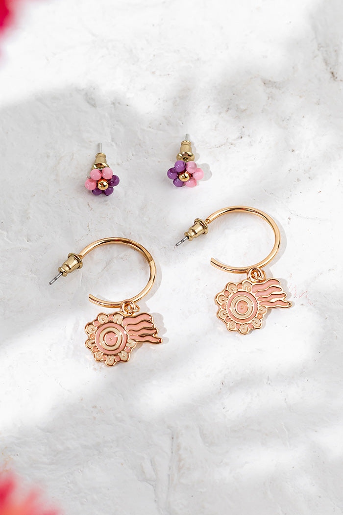 Keep The Fire Burning! Mauve & Pink Hoop Earring & Flower Stud Pack