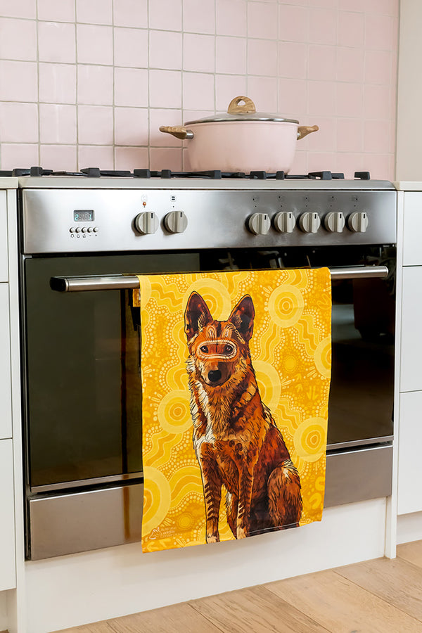 Dingo (Wilkarr) 'Australian Wildlife Conservancy' Linen Blend Tea Towel