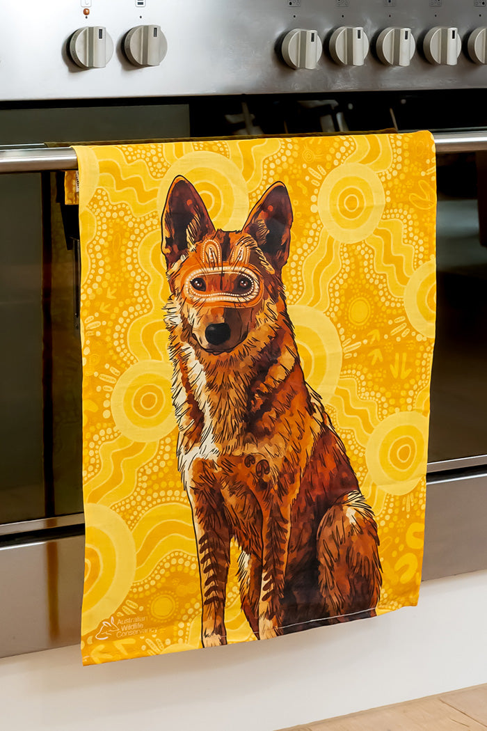 Dingo (Wilkarr) 'Australian Wildlife Conservancy' Linen Blend Tea Towel