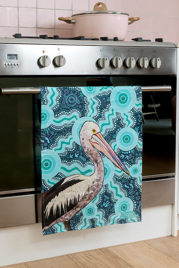 Pelican (Dhalipnha) 'Australian Wildlife Conservancy' Linen Blend Tea Towel