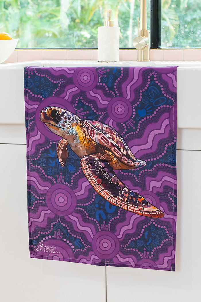 Sea Turtle 'Australian Wildlife Conservancy' Linen Blend Tea Towel