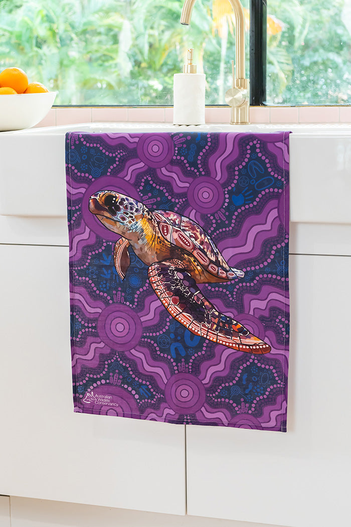 Sea Turtle 'Australian Wildlife Conservancy' Linen Blend Tea Towel