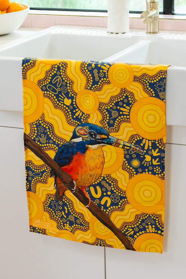 Kingfisher (Azure Nurnamamdatba) 'Australian Wildlife Conservancy' Linen Blend Tea Towel