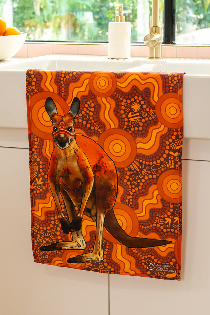 Kangaroo (Barra) 'Australian Wildlife Conservancy' Linen Blend Tea Towel