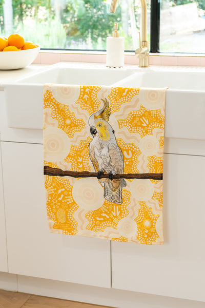 Cockatoo (Djarring) 'Australian Wildlife Conservancy' Linen Blend Tea Towel