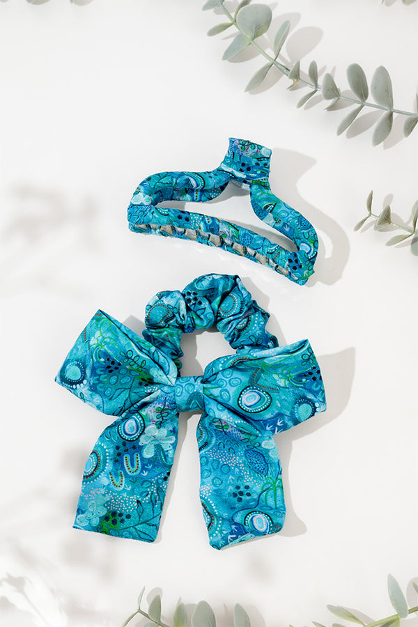 Forest Bow Scrunchie & Curved Claw Clip